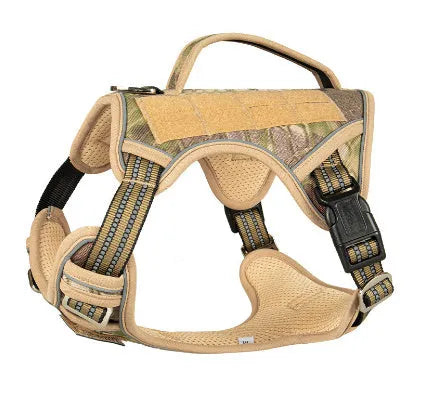 Tactical dog chest strap harness in Oxford cloth, shown in camouflage colour.