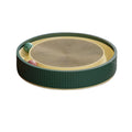 Large green circular cat scratching board with ball toys and a white replaceable core for indoor cats
