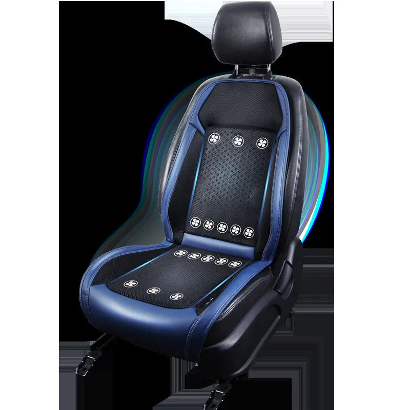 12V car cooling seat cushion with massage function in black minimalist design