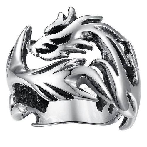 Adjustable Chinese dragon pattern ring with electroplated antique silver blue and green finish