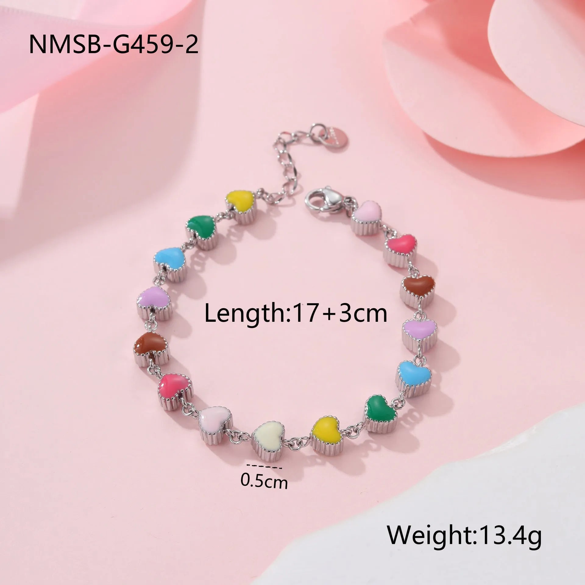 Gold or steel coloured heart-shaped titanium steel bracelet with electroplated finish for women's fashion wear