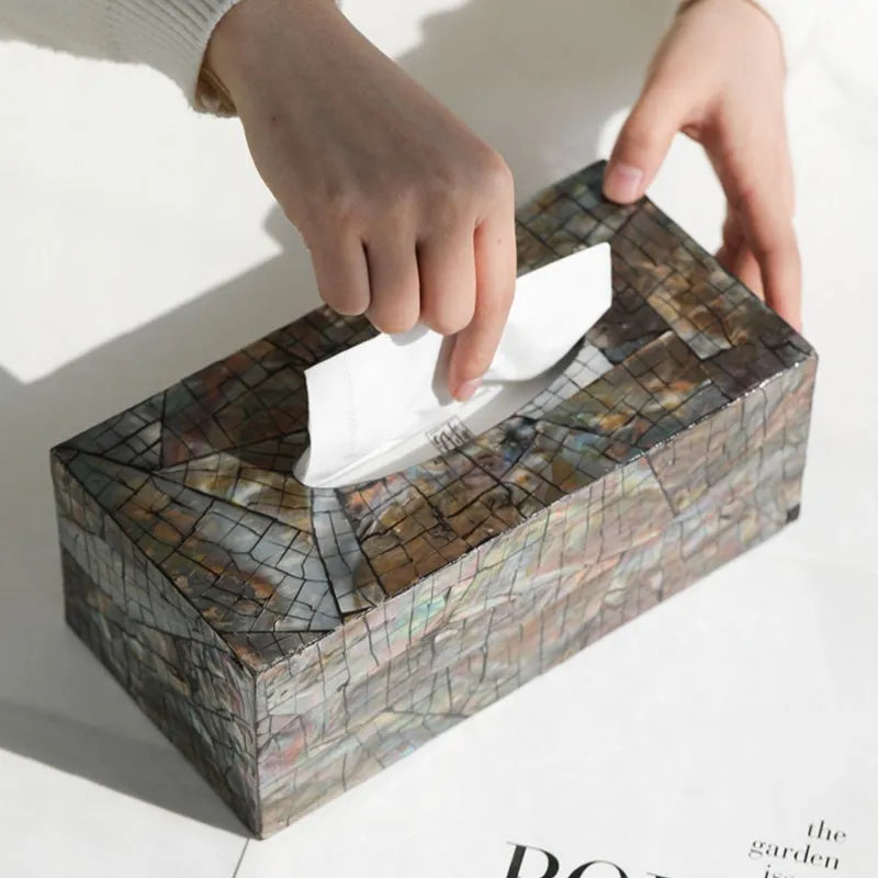 Black natural shell tissue box for coffee table decoration and storage
