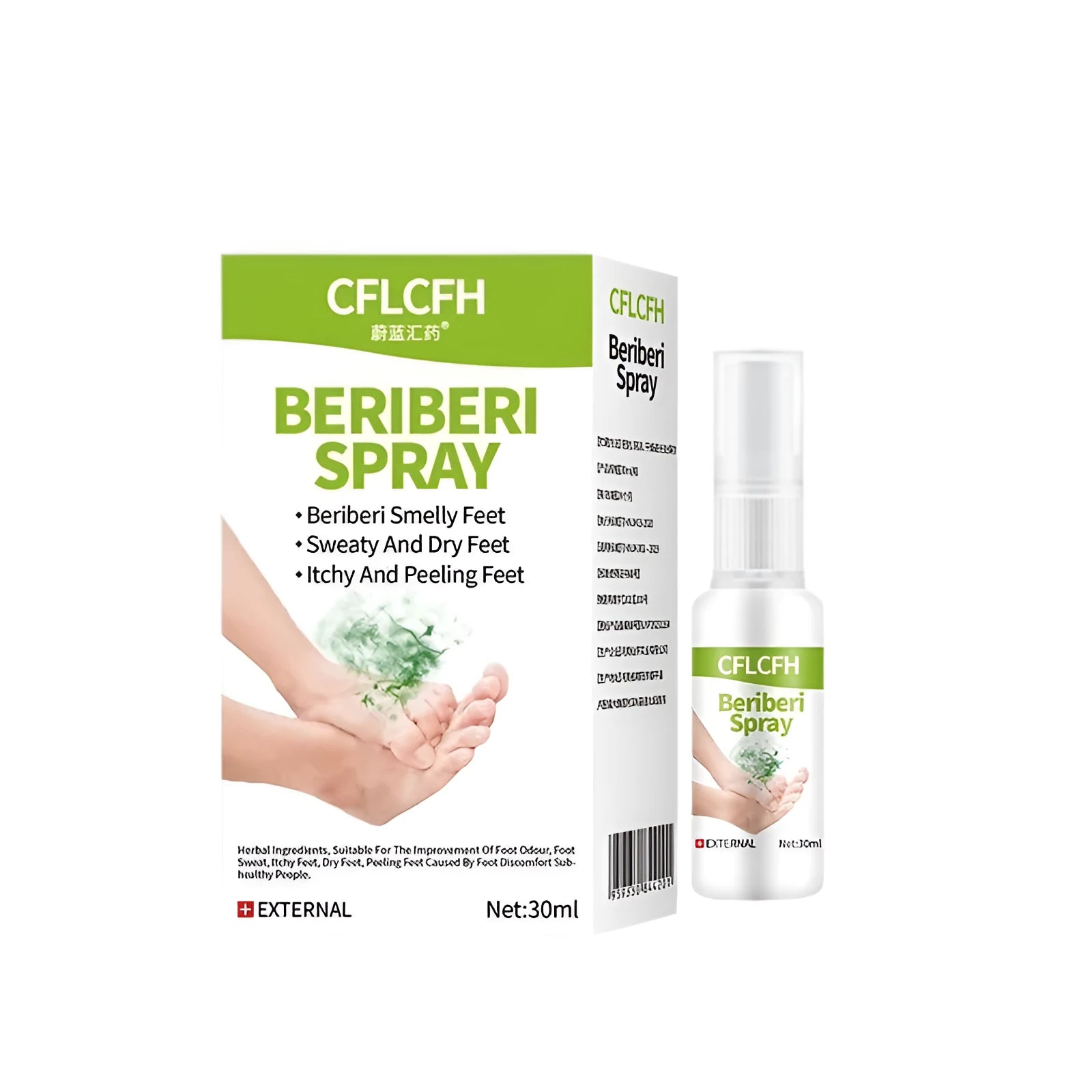 30ml English foot odour spray bottle with natural plant extracts for foot treatment