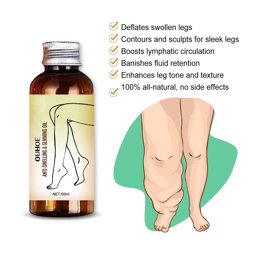 50ml bottle of moisturising essential oil with six extracts for body skin care and leg massage
