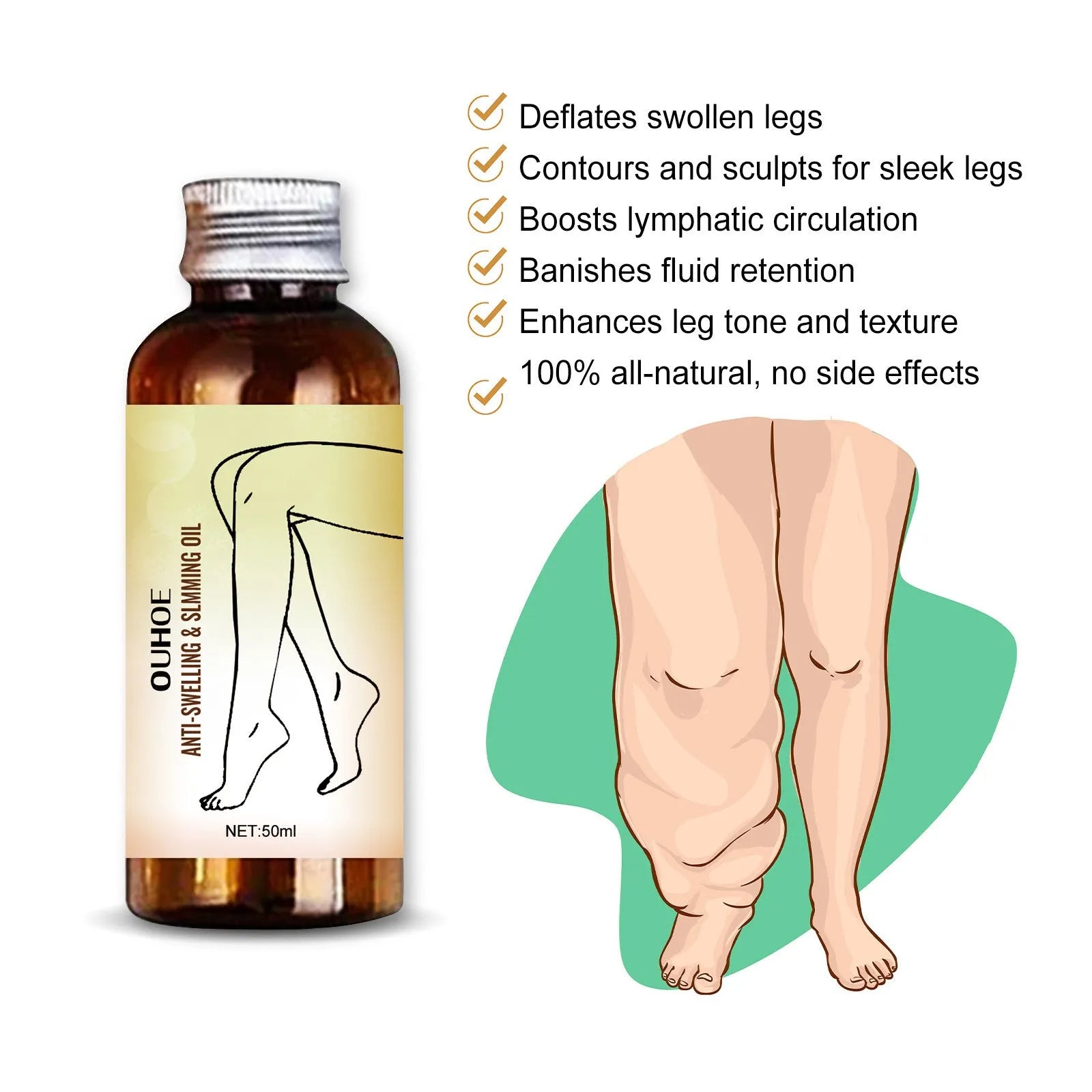 50ml bottle of moisturising essential oil with six extracts for body skin care and leg massage