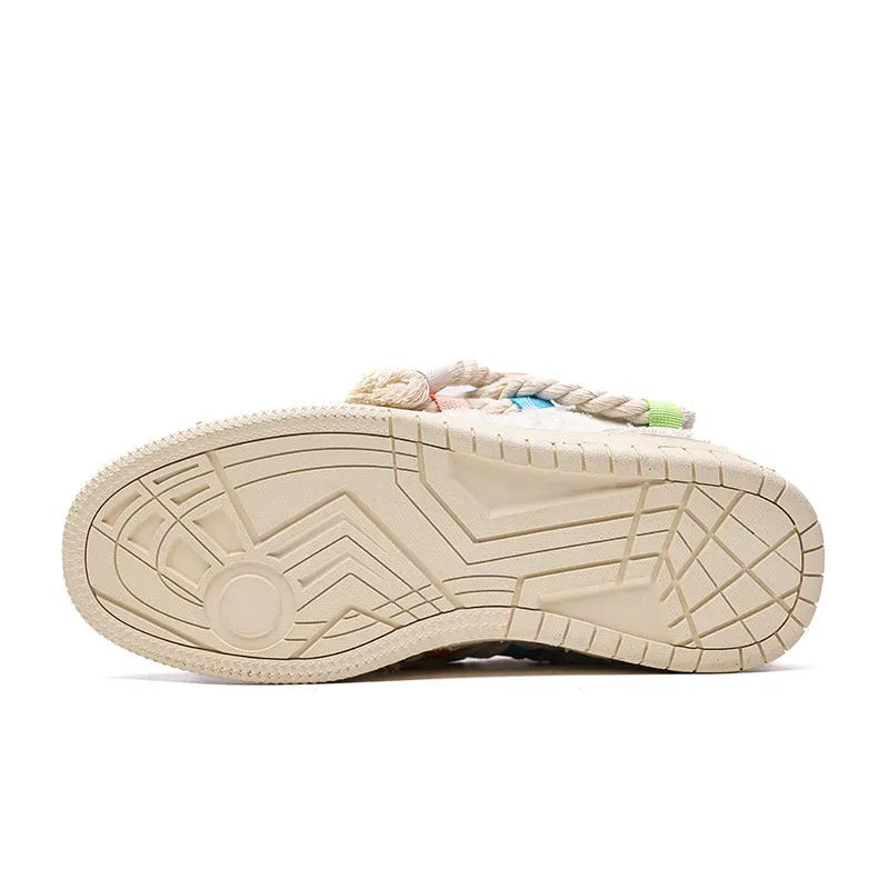 Creamy white retro skateboard shoes with lace-up design and platform sole