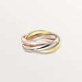 Geometric U-shaped silver couple ring with a full diamond band on a black background.
