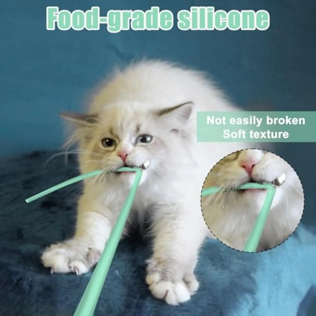 Automatic electronic cat wand toy with green silicone swinging tail for indoor feline play