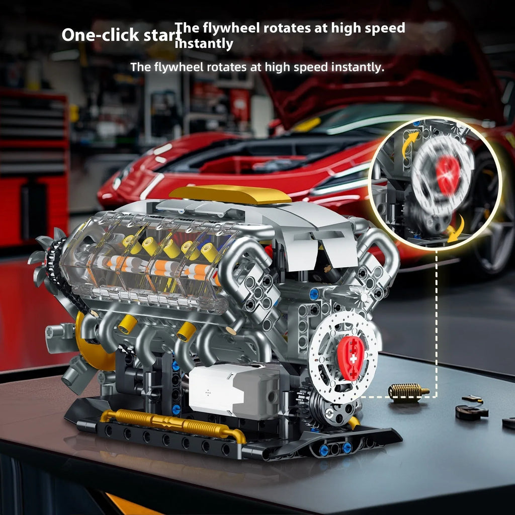 Engine electric turbo building blocks set with motor and data line in colour box