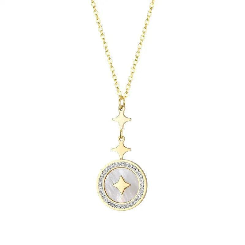 Women's titanium steel six-pointed star necklace with O-ring chain in gold or rose gold colour