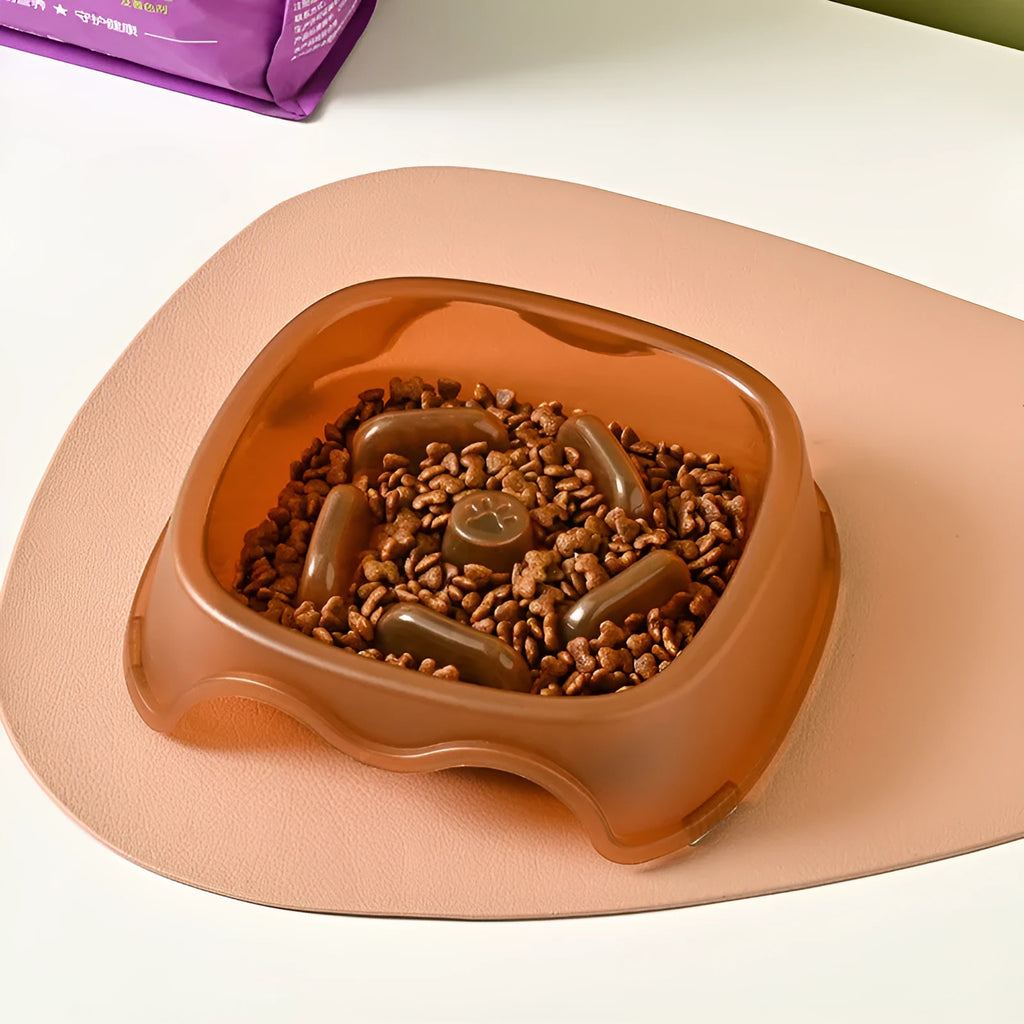 Pet dog slow feeder bowl in blue with anti-choking design for controlled feeding