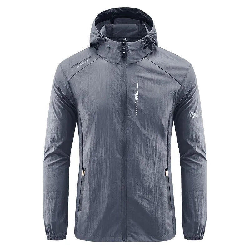 Men's lightweight hooded summer jacket in nylon fabric for sun protection, loose fit design