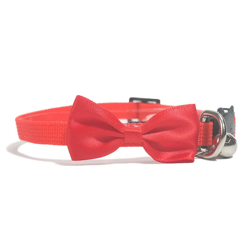 Adjustable striped nylon cat collar with a bell shown in multiple colours including red, blue, green, and pink.