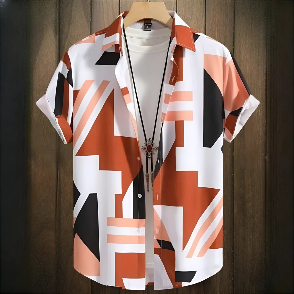 Men's camouflage pattern short-sleeve loose fit cardigan shirt with digital printing