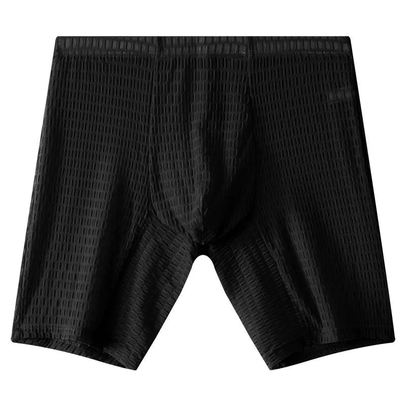 Men's lace boxer shorts in light purple colour showing mid-waist and knitted fabric detail