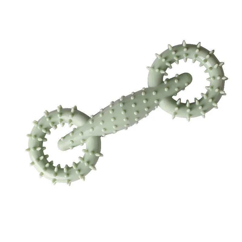 Blue TPR dog chew toy ring for puppy teething on white background