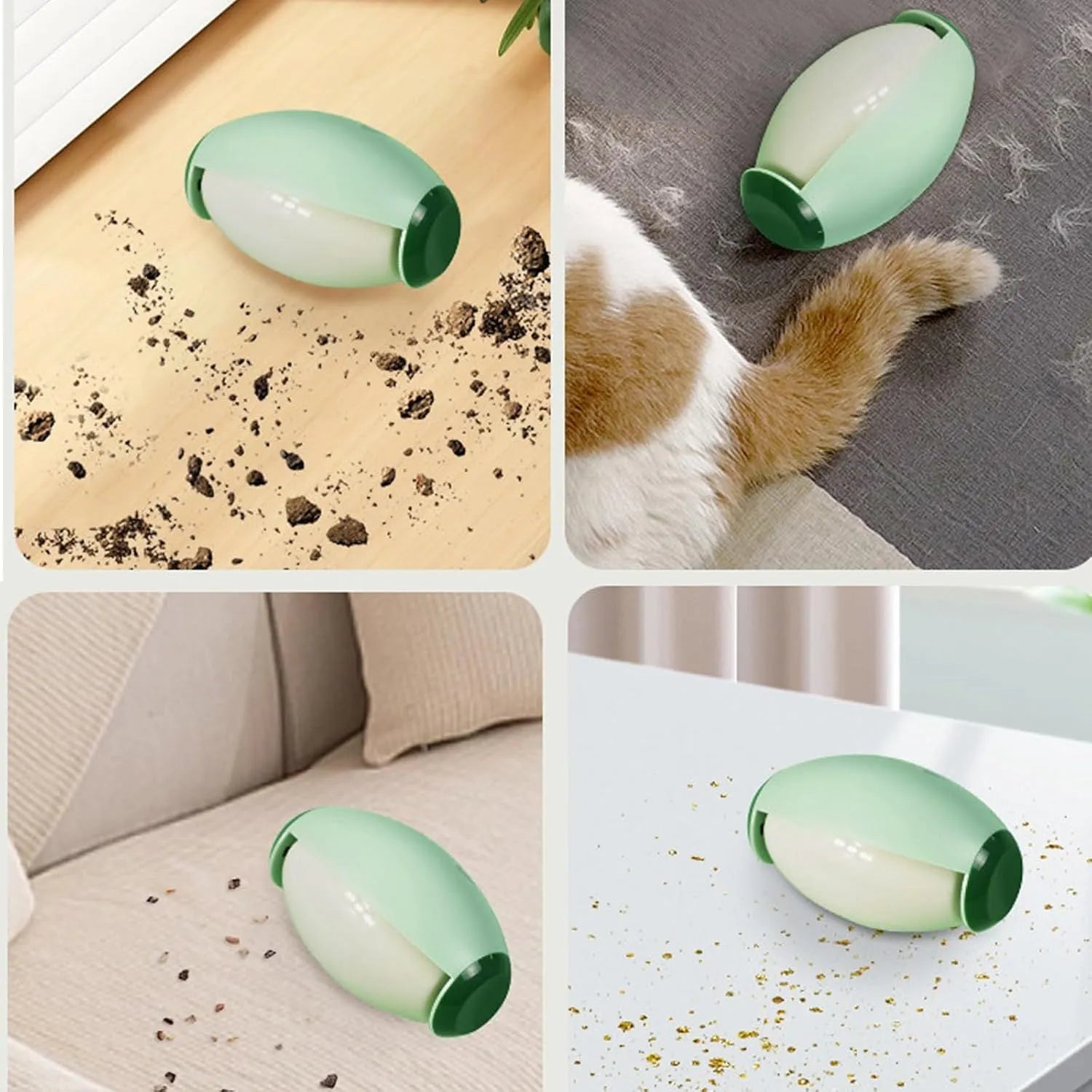 Green and white reusable gel lint roller ball for portable pet hair removal on clothing