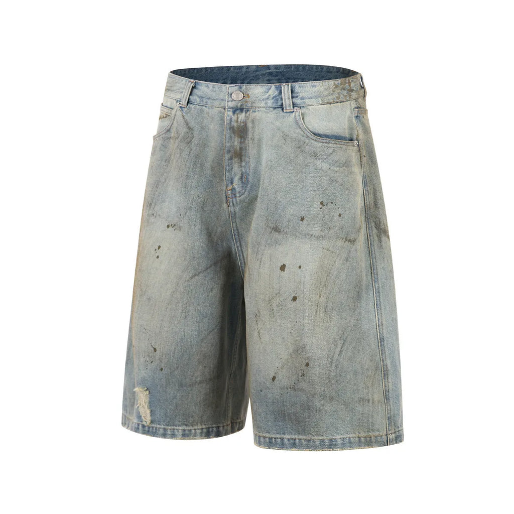 Blue cropped denim middle pants with straight leg and zip fly