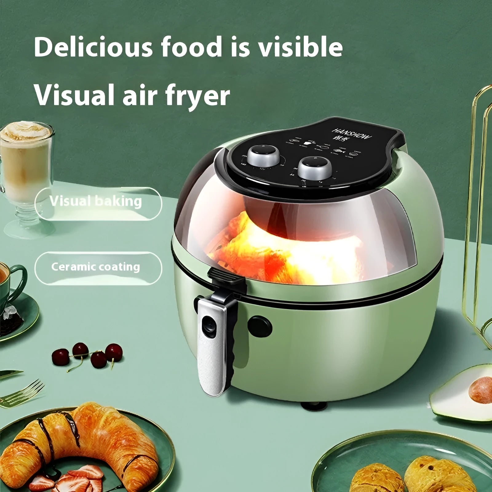 8-litre air fryer oven with visible window and mechanical button controls