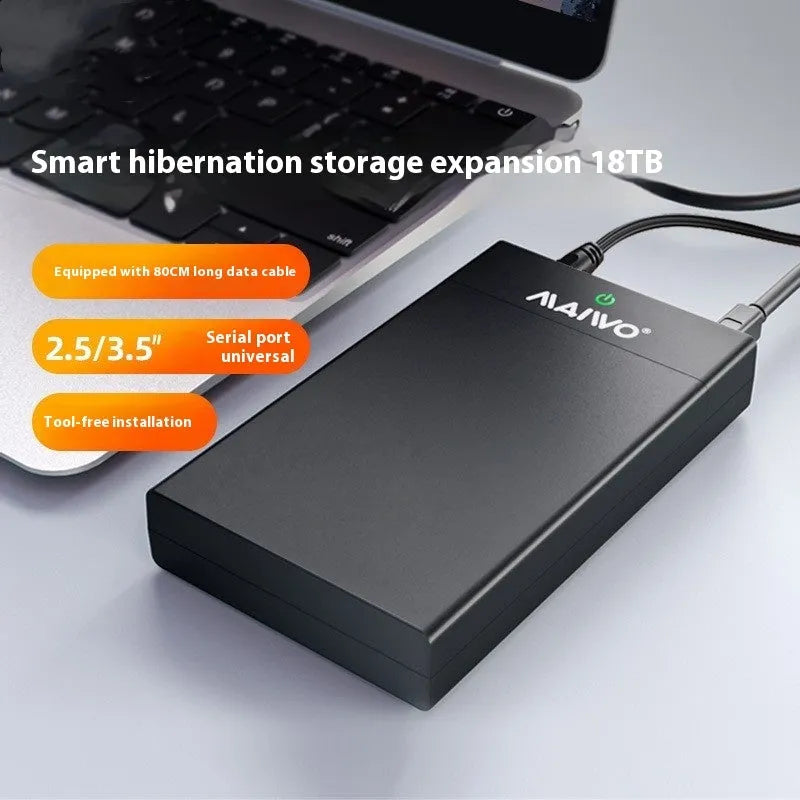 3.5 inch USB 3.0 SATA hard disk enclosure in two-tone colour with power supply and cable