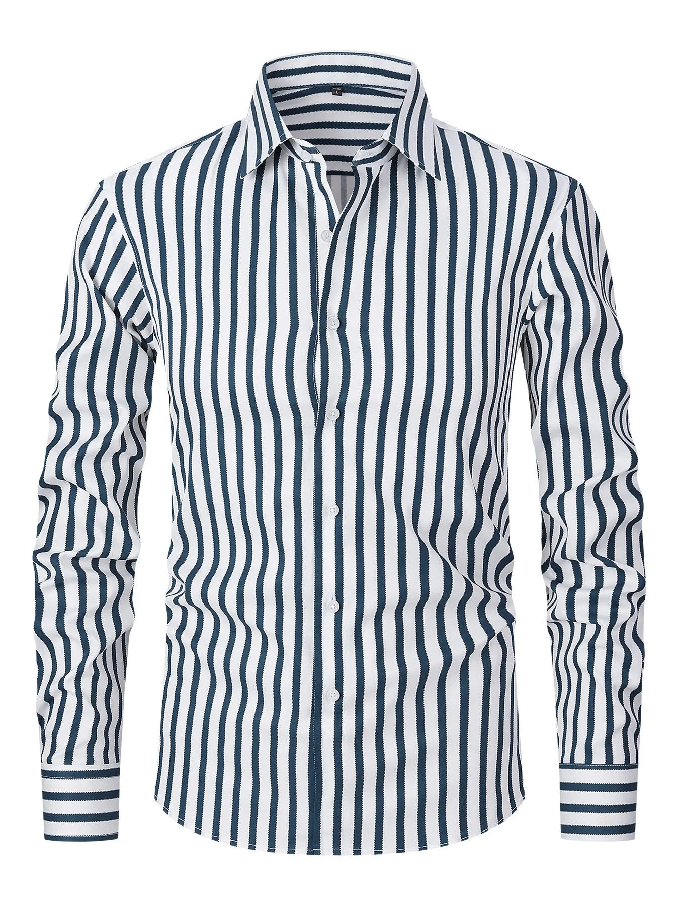 Men's slim fit striped business shirt with long sleeves in ice silk polyester blend fabric