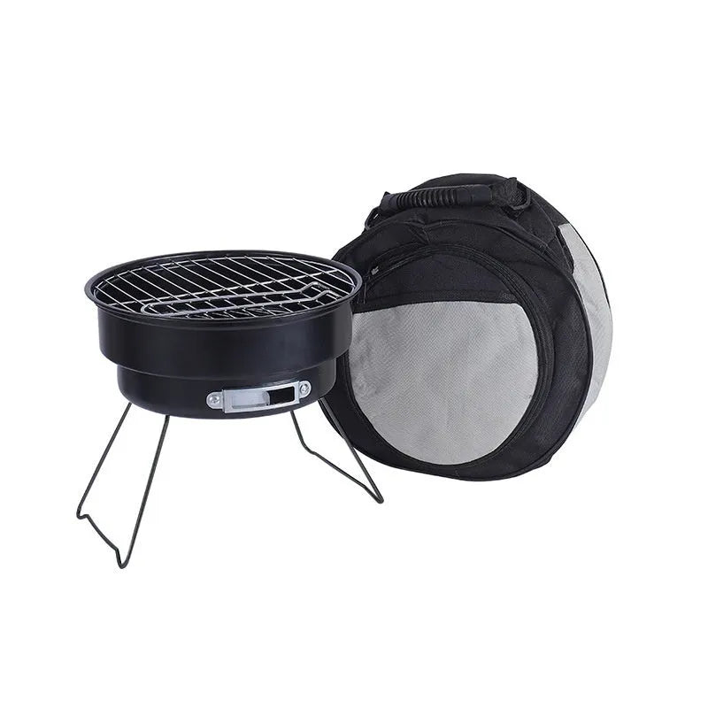 Small folding round ice stove with grill mesh and components for 1-2 person outdoor cooking