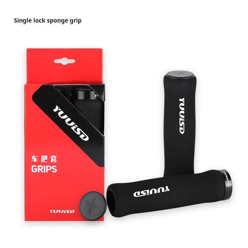 Mountain bike soft sponge handle covers in black, purple and biange colours showing ultra-light 41g design