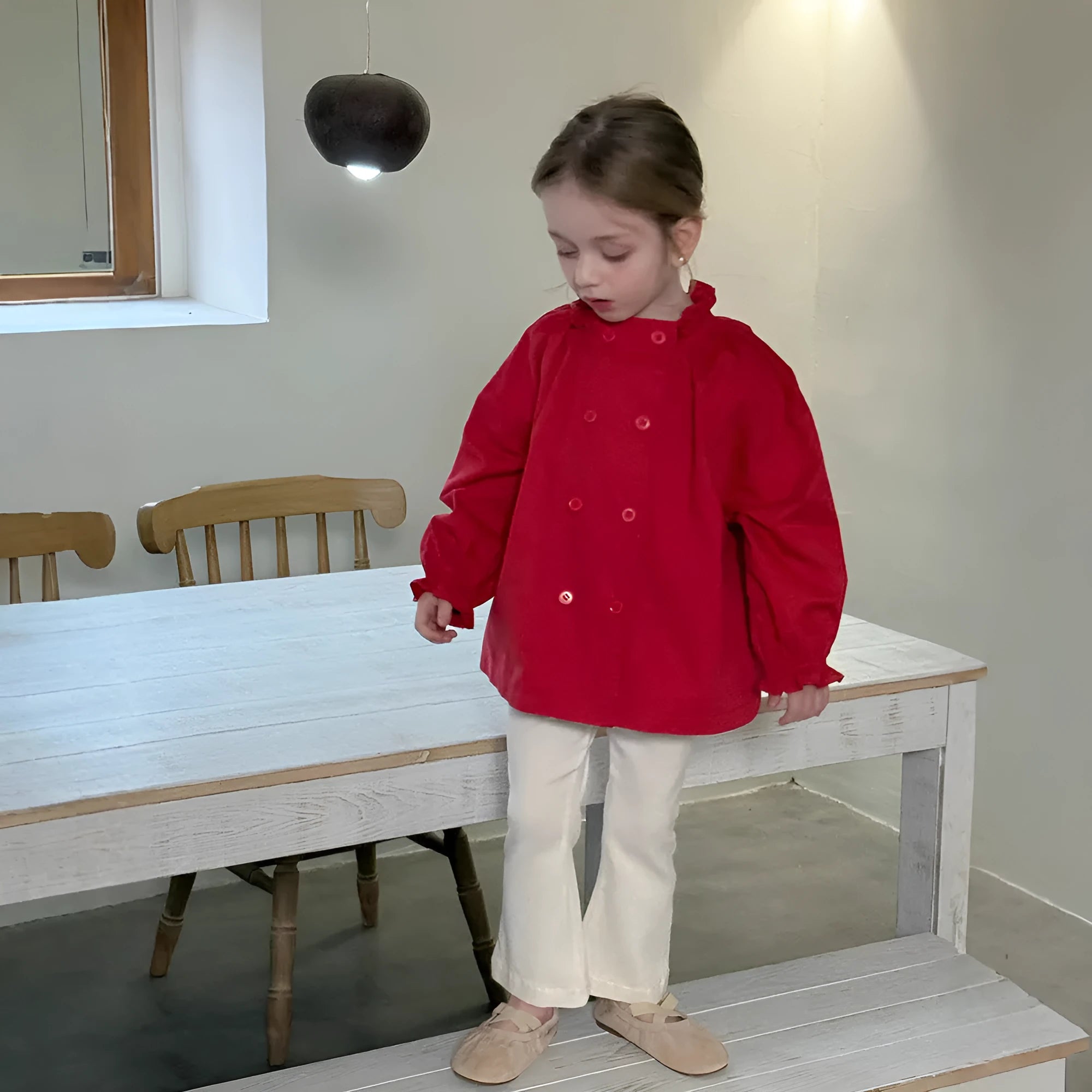 Girls double breasted cotton trench coat in solid colour, red, spring summer wear