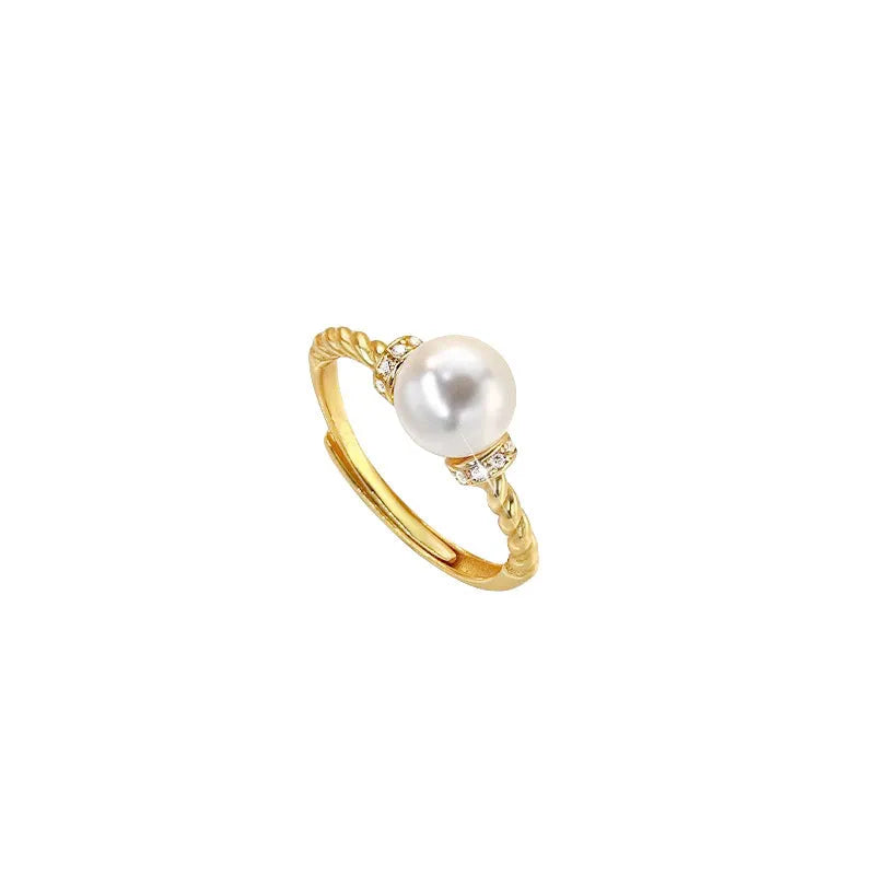 Antique twist geometric ring with pearl detail on adjustable copper band