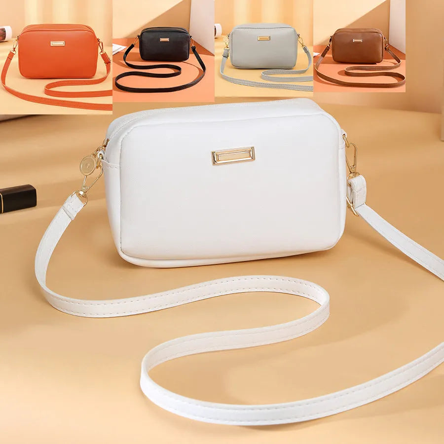 Women's solid colour PU leather shoulder bag with three-dimensional pockets in five colour options