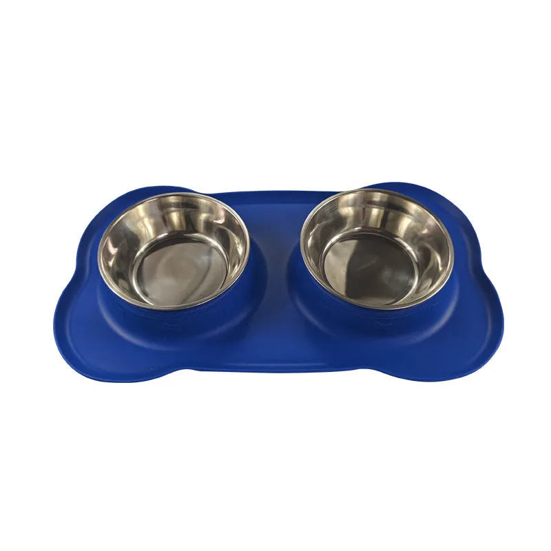 Silicone dog bowl with stainless steel interior in large and small sizes with five colour options