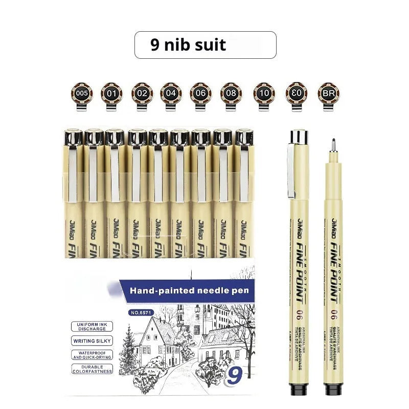 Syringe-style technical drawing needle pen with black waterproof ink for cartoon design and illustration