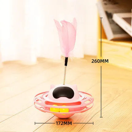 Pink automatic rotating cat toy with tumbler turntable design for self-play