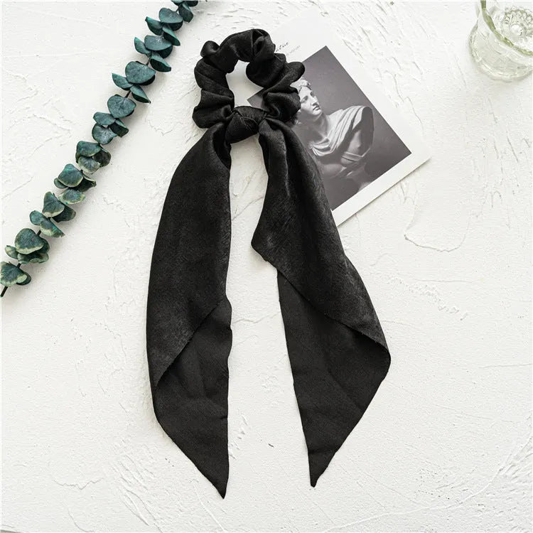 Large intestine ring cloth hairband with floral design in spring dark green colour
