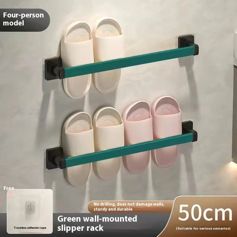 Nordic style wall-mounted bathroom slipper rack with seat function in carbon steel