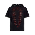 Black men's loose-fitting hooded t-shirt with short sleeves and cut sequins detail.