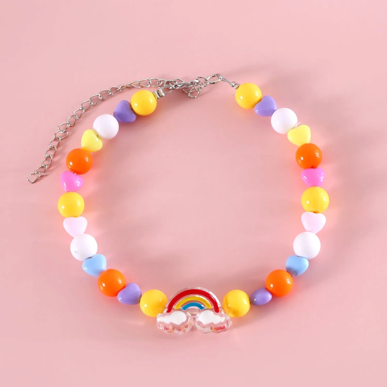 Colourful plastic pearl pet necklace for cats with small flower bead design and adjustable sizing