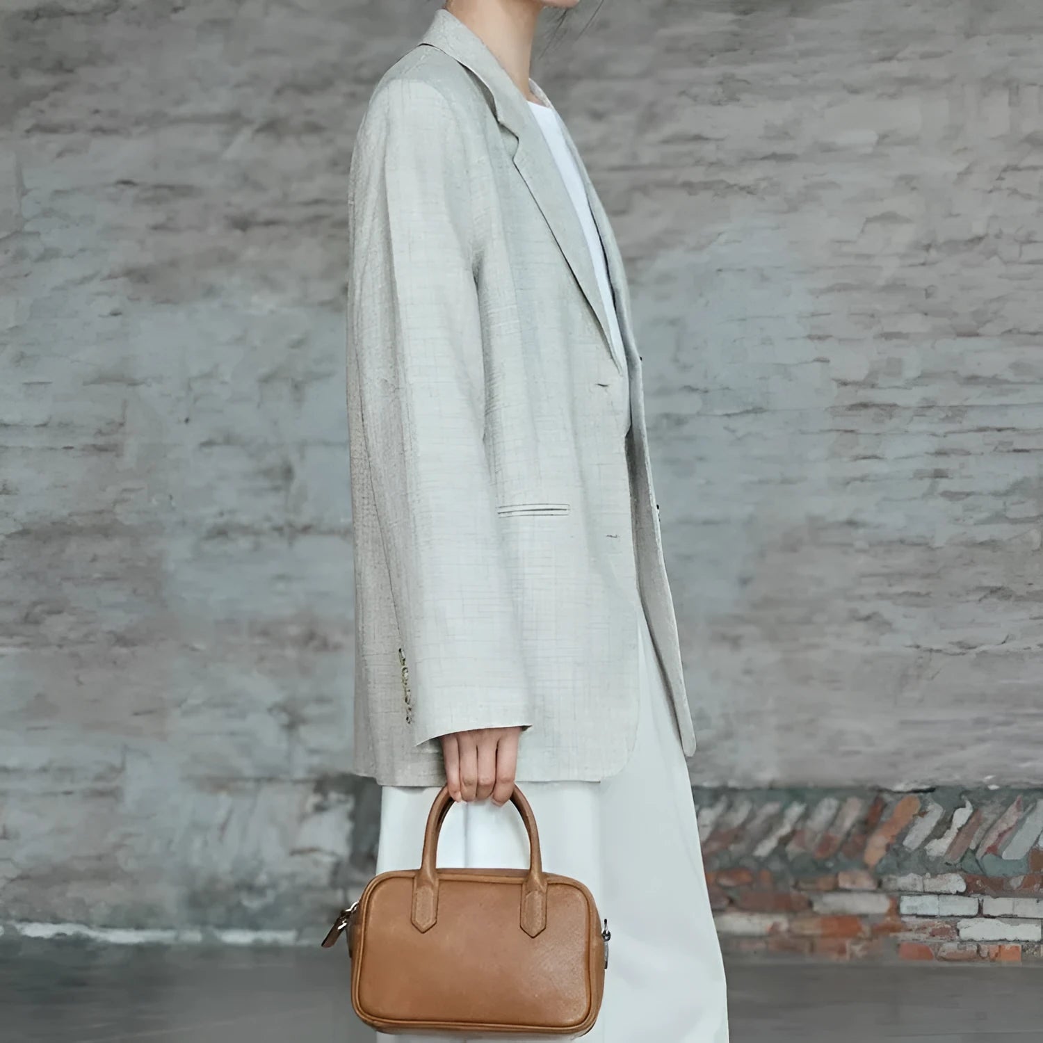 Genuine leather crossbody bag for women in coffee colour with horizontal square shape and metal zip