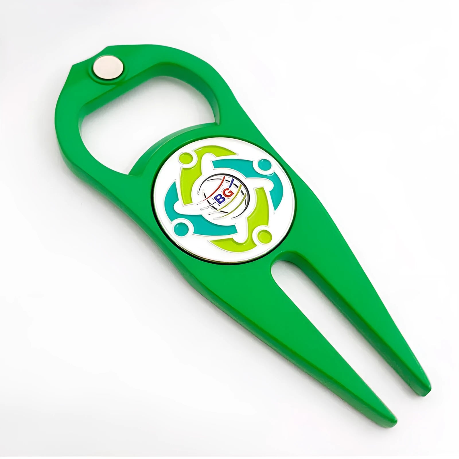 Zinc alloy golf accessory with ball yoke, bottle opener, and turf tool functions in black finish