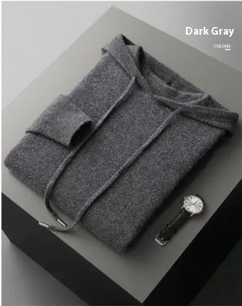 Men's light grey cashmere hooded sweatshirt and matching trousers set for winter leisurewear