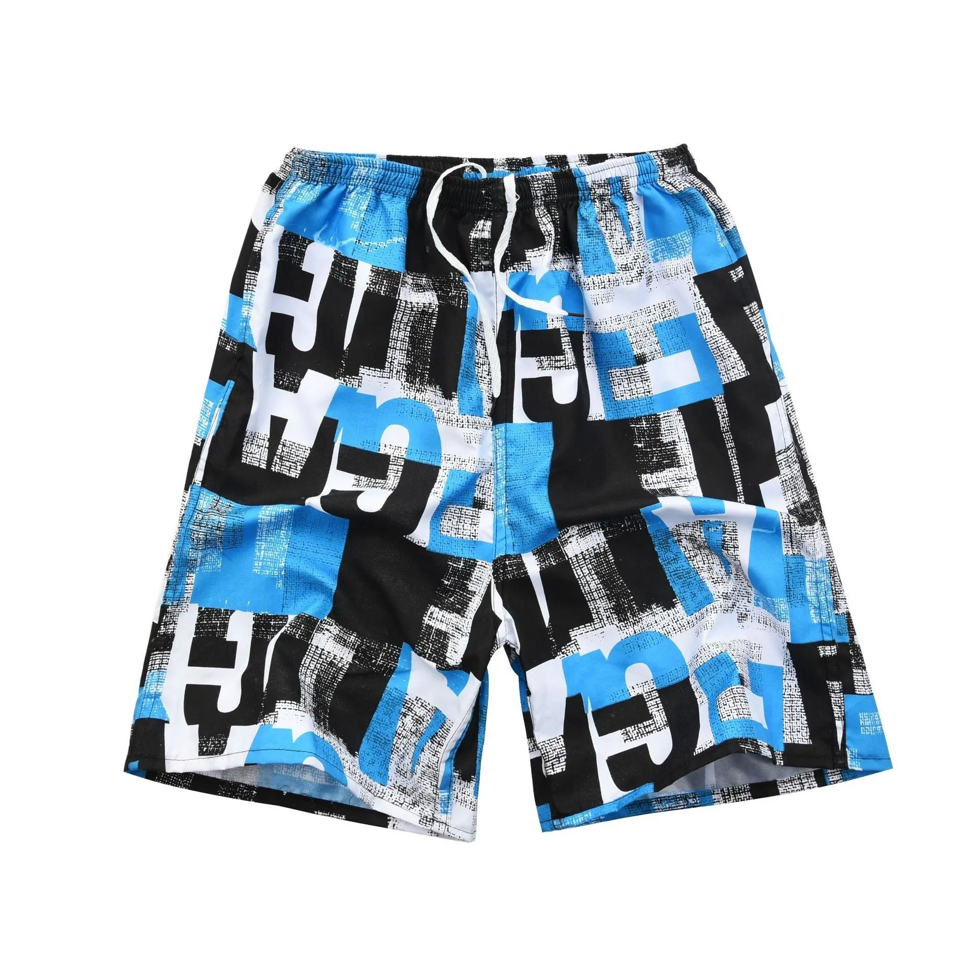 Men's casual floral print five-point swimming trunks made from polyester fabric.