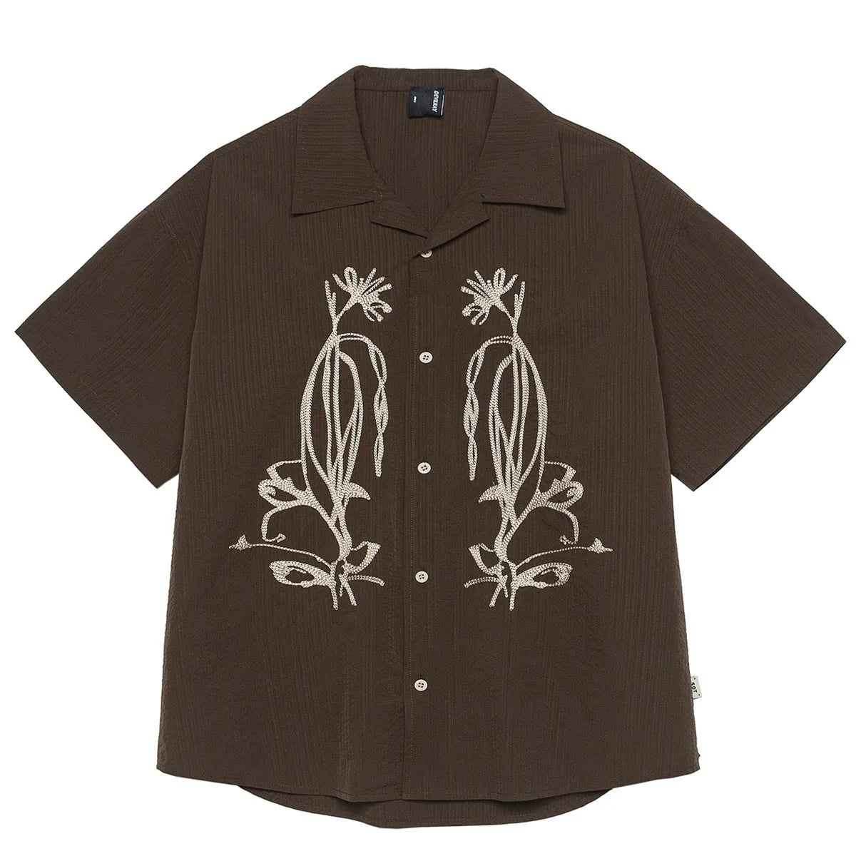 Brown striped outdoor waterproof shirt with Cuban collar and short sleeves for mountain camping