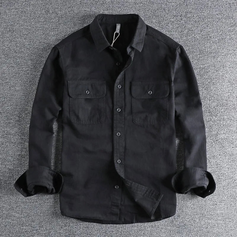 Men's loose fit long sleeve cardigan shirt in light grey, black, khaki or green colours