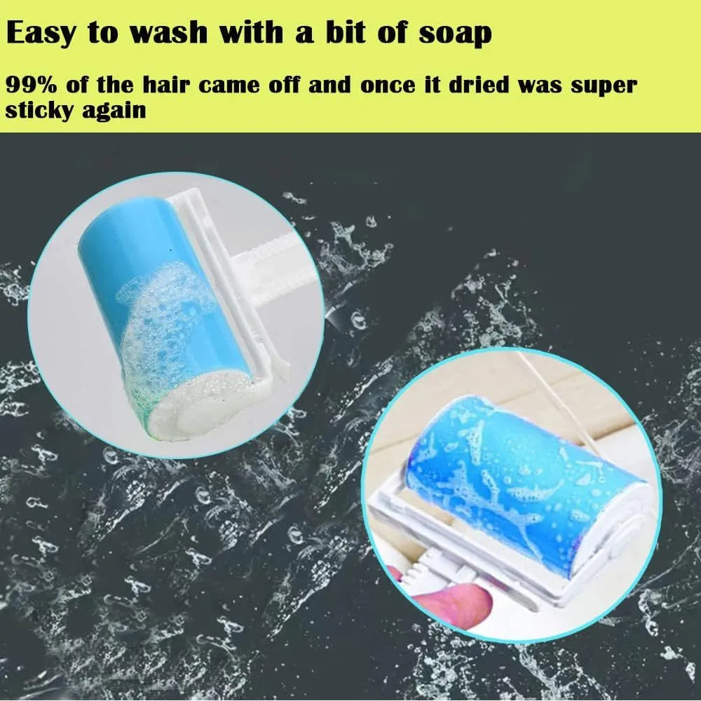 Washable reusable lint roller with cover for removing pet hair from clothes and sofas