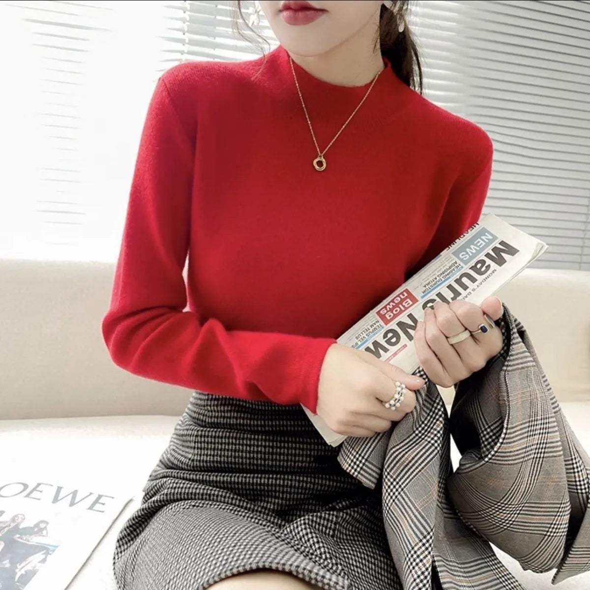 Slim fit long sleeve knitted top in viscose fibre available in multiple colours with Western style design
