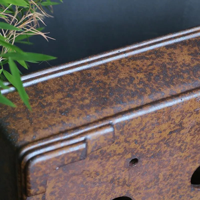 Purple sand rectangular bonsai pot with five-line basin design for pine or cypress trees