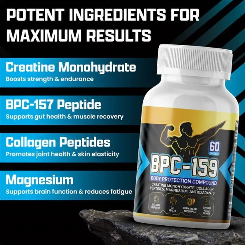 Bottle of body energy supplement capsules for all skin types