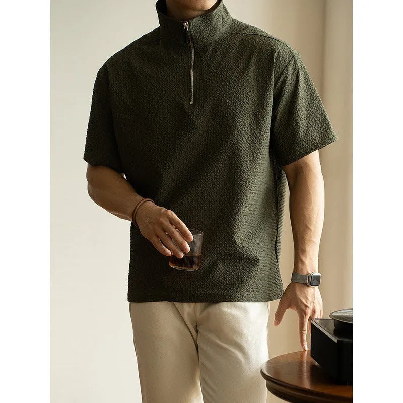 Men's loose fit ice silk T-shirt in cedar green with short sleeves and quick-dry polyester fabric
