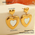 Stainless steel heart shape earrings with fritillary pattern and gold electroplating