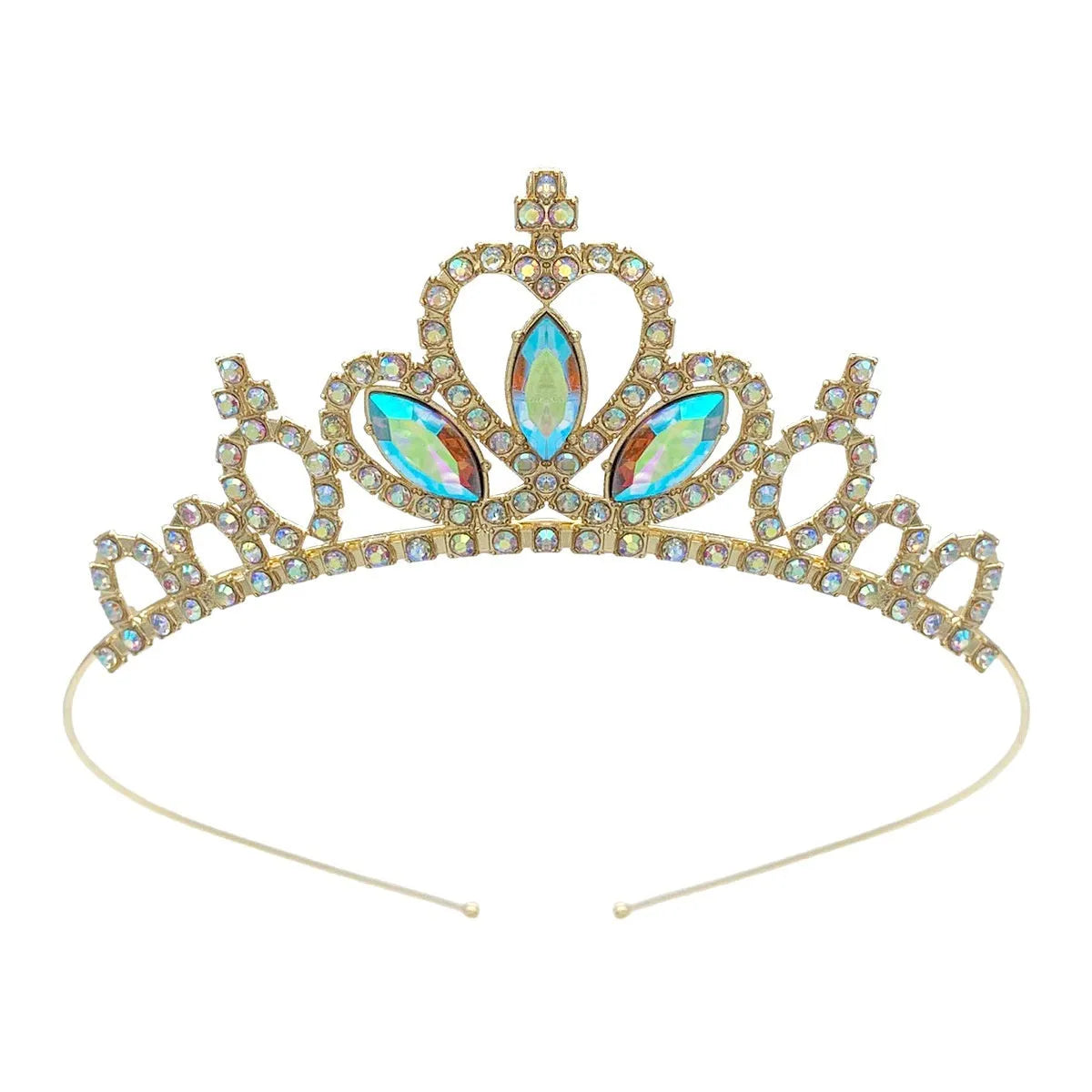 Gold and silver alloy princess crown headdress with coloured gemstones for girls birthday parties